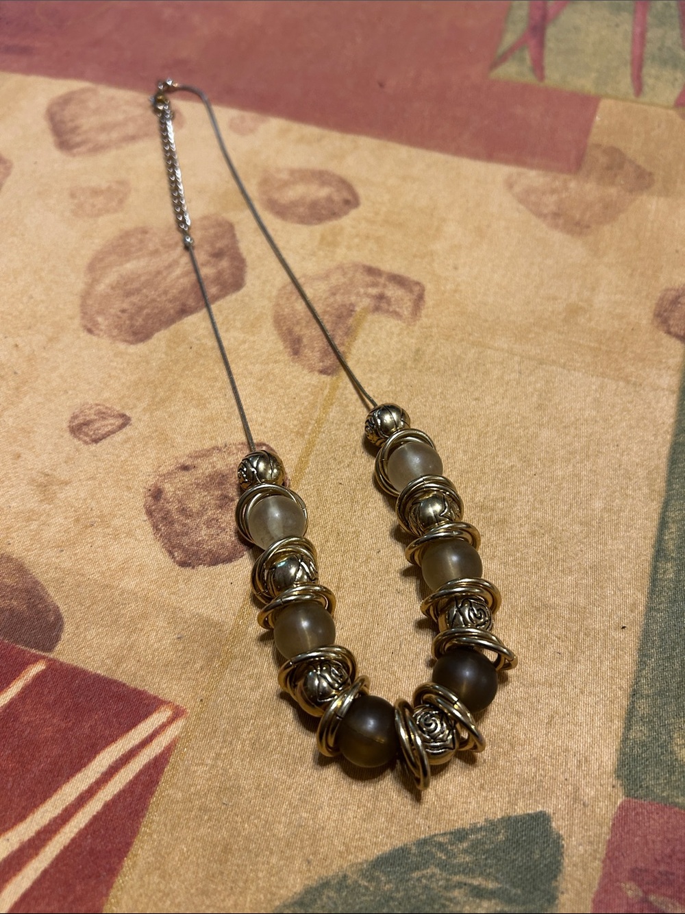 Gold-Tone Brown Bead Statement Necklace